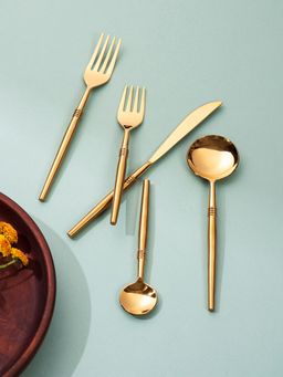 Nestroots - Ringed Elegance: Set Of 5 Cutlery with Stylish Handles