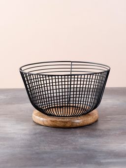 Nestroots - Cache Wire Basket with Wooden Base In Black Color