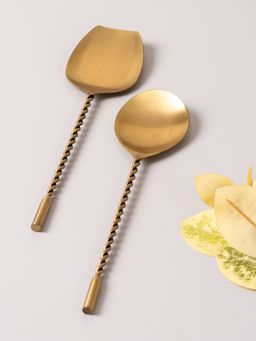 Nestroots - Twisted Love Serving Spoon - Gold - Set Of 2