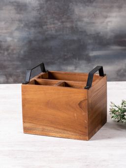 Nestroots - Inseparables Teak Wood Cutlery Holder - Black