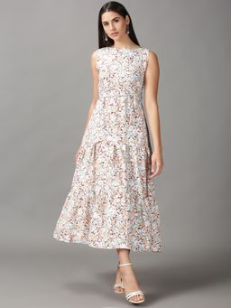 SHOWOFF - Womens Round Neck Midi Multi Printed Dress (Set of 2)