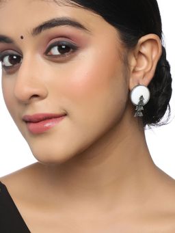 VIRAASI - White Stone Studded Oxidised Stud Earrings