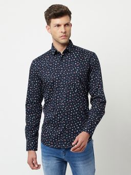 CRIMSOUNE CLUB - Men Navy Blue Floral Printed Shirt