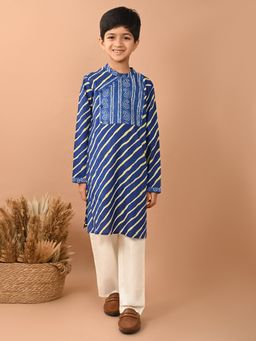 Lilpicks - Leheriya Printed Angrakha Style Kurta Navy Blue (Set of 2)