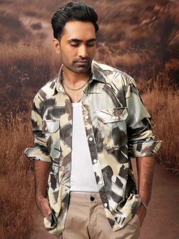 LOCOMOTIVE - Men Yellow Cord Printed Front Pocket Oversized Overshirt