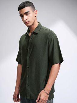LOCOMOTIVE - Men Olive Textured Drop Shoulder Oversized Shirt