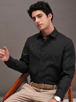 LOCOMOTIVE - Men Black Luxe Wrinkle Textured Evening Party Shirt