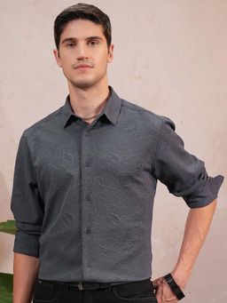 LOCOMOTIVE - Luxe Men Grey Popcorn Textured Party Evening Shirt