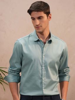 LOCOMOTIVE - Luxe Men Teal Satin Solid Evening Party Shirt