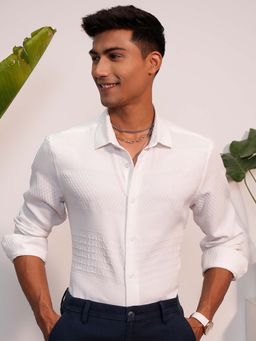 LOCOMOTIVE - Luxe Men White Popcorn Textured Party Evening Shirt