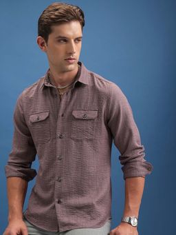 LOCOMOTIVE - Men Mauve Linen Solid Front Pocket Shirt