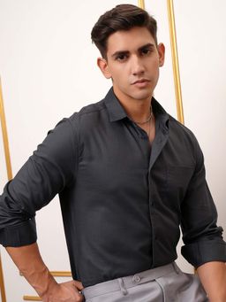 LOCOMOTIVE - Men Grey Solid Party Shirt