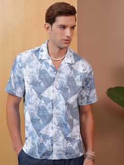 LOCOMOTIVE - Men Blue Printed Cuban Collar Relaxed Fit Shirt