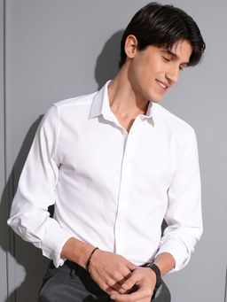 LOCOMOTIVE - Men White Dobby Textured Party Shirt