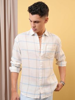 LOCOMOTIVE - Men Cream Mocklino Dobby Checked Relaxed Fit Shirt