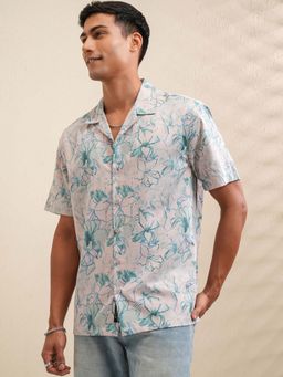 LOCOMOTIVE - Men Off White Printed Cuban Collar Relaxed Fit Shirt