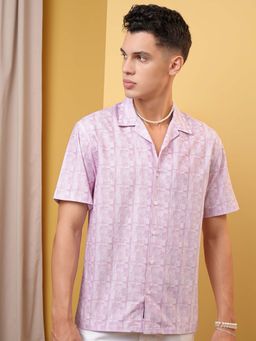 LOCOMOTIVE - Men Pink Printed Cuban Collar Relaxed Fit Shirt