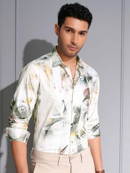 LOCOMOTIVE - Men White Satin Printed Party Shirt