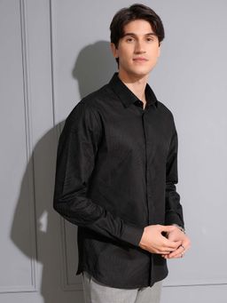 LOCOMOTIVE - Men Black Jacquard Textured Party Shirt