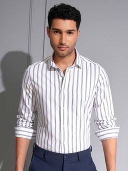 LOCOMOTIVE - Men White Striped Party Shirt