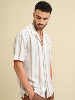 LOCOMOTIVE - Men Beige Cuban Collar Relaxed Fit Shirt