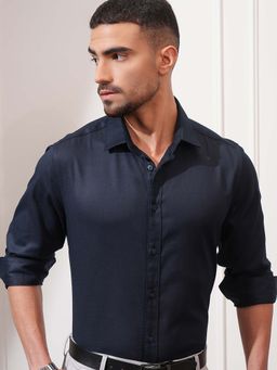 LOCOMOTIVE - Luxe Men Navy Blue Dobby Textured Formal Shirt