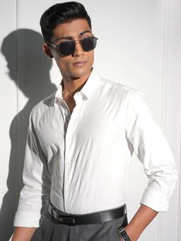 LOCOMOTIVE - Men White Jacquard Textured Shirt