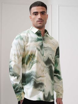 LOCOMOTIVE - Luxe Men Green Satin Printed Slim Fit Shirt