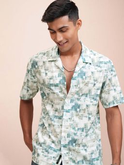 LOCOMOTIVE - Men Green Printed Cuban Collar Relaxed Fit Shirt