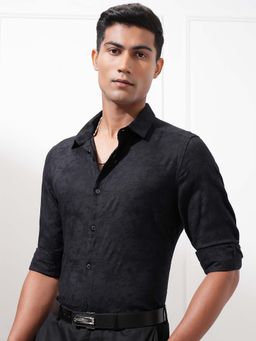 LOCOMOTIVE - Men Black Jacquard Textured Shirt