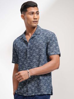 LOCOMOTIVE - Men Blue Collar Neck Casual Shirt