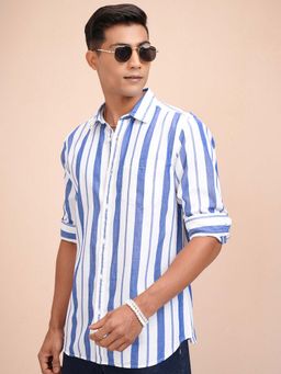 LOCOMOTIVE - Men White Striped Casual Shirt