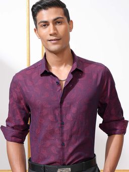 LOCOMOTIVE - Men Purple Jacquard Regular Fit Shirt