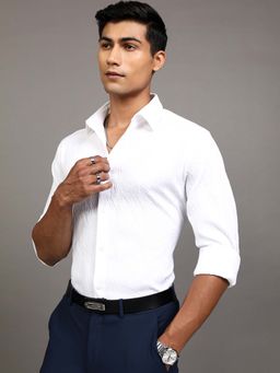 LOCOMOTIVE - Men White Jacquard Textured Regular Fit Shirt