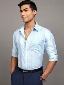 LOCOMOTIVE - Men Blue Striped Cuban Collar Regular Fit Shirt