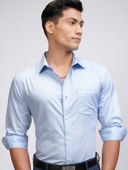 LOCOMOTIVE - Men Blue Melange Solid Cuban Collar Relaxed Fit Shirt