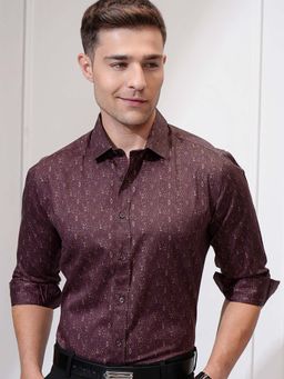 LOCOMOTIVE - Luxe Men Maroon Satin Dobby Printed Slim Fit Shirt