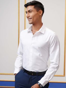 LOCOMOTIVE - Men White Jacquard Textured Shirt