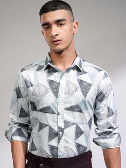 LOCOMOTIVE - Men Blue Satin Printed Shirt