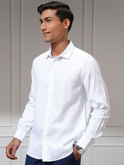 LOCOMOTIVE - Luxe Men White Jacquard Textured Slim Fit Shirt
