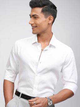 LOCOMOTIVE - Men White Jacquard Textured Shirt