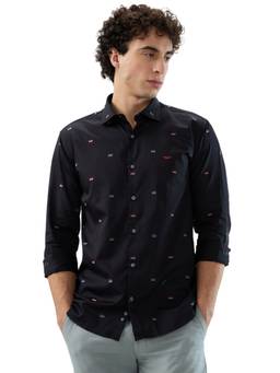 Park Avenue - Men Slim Woven Design Black Shirt