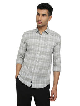 Park Avenue - Men Slim Fit Checked Medium Grey Shirt