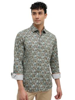 Park Avenue - Men Slim Floral Printed Medium Green Shirt