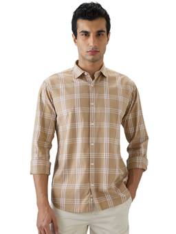 Park Avenue - Men Slim Fit Checked Medium Brown Shirt