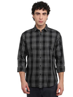 Park Avenue - Men Slim Fit Checked Black Shirt