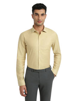 Park Avenue - Men Slim Fit Self Design Medium Yellow Shirt