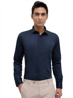 Park Avenue - Men Slim Solid Fancy Blue Shirt