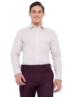 Park Avenue - Men Regular Fit Checked Light Beige Shirt