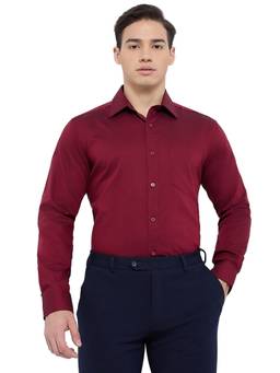 Park Avenue - Men Regular Fit Self Design Dark Maroon Shirt